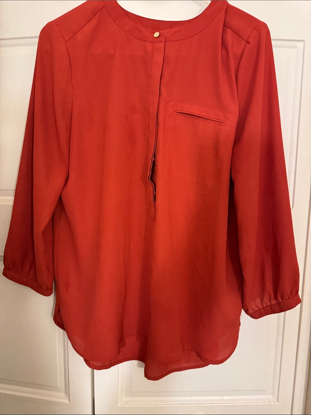 JM Collection Burnt Orange Long Sleeve Split-Neck Blouse